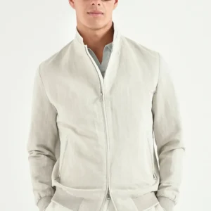 Sand linen and cotton bomber - Made in Italy