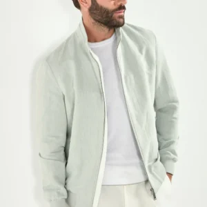 Light sage linen and cotton bomber - Made in Italy