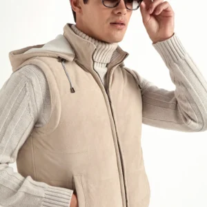 Beige suede padded vest - Made in Italy
