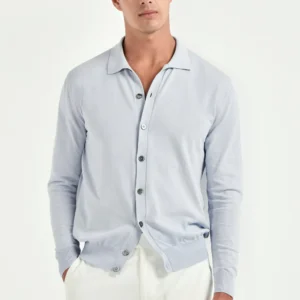 Light blue polo cardigan - Made in Italy