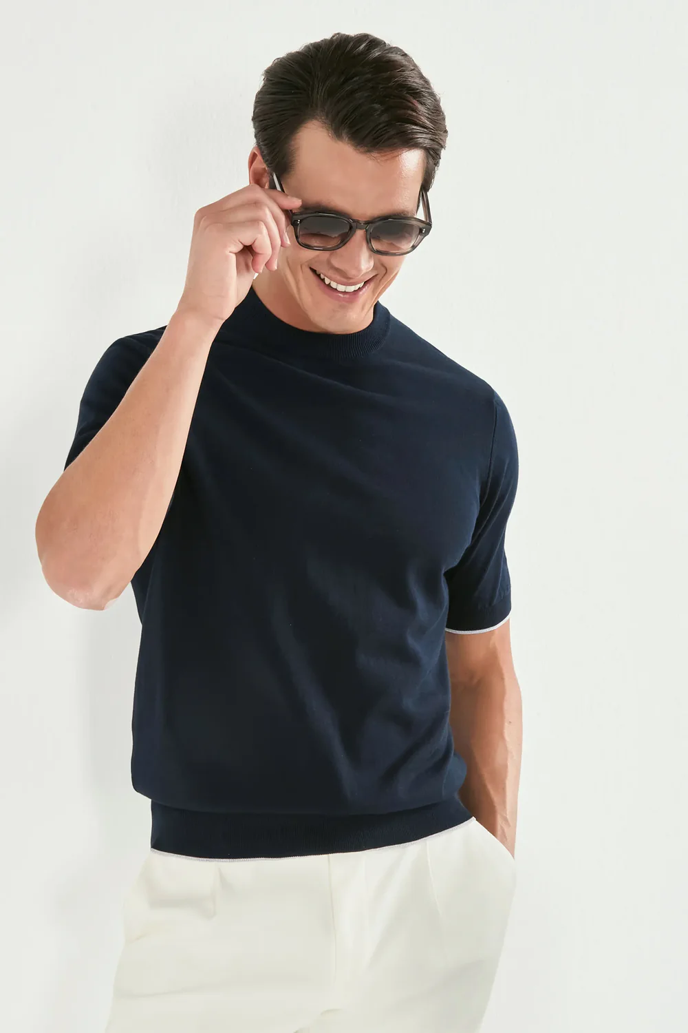 Blue high neck t-shirt - Made in Italy