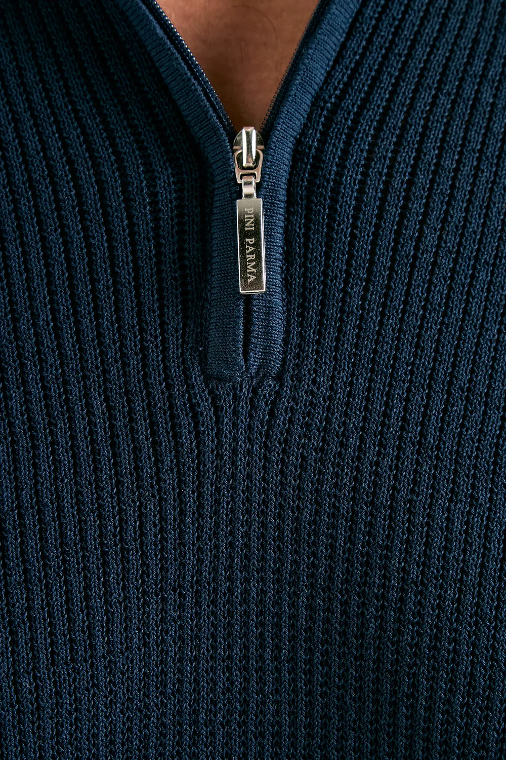 Blue ribbed zipped polo - Made in Italy - Image 2
