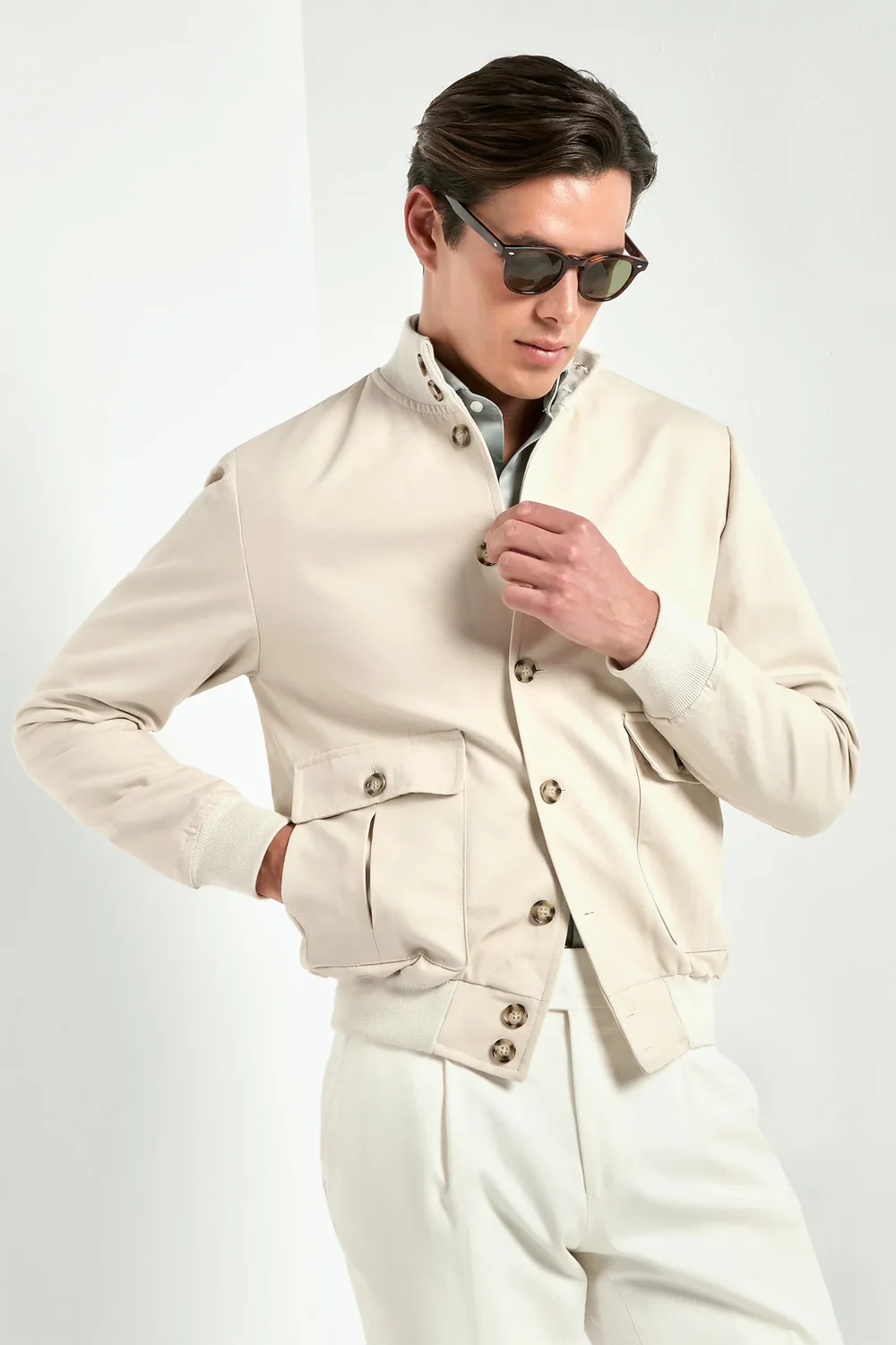 Beige cotton bomber - Made in Italy - Image 4