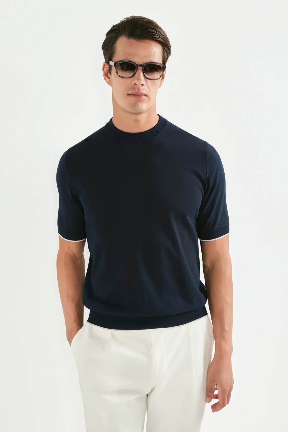 Blue high neck t-shirt - Made in Italy - Image 4